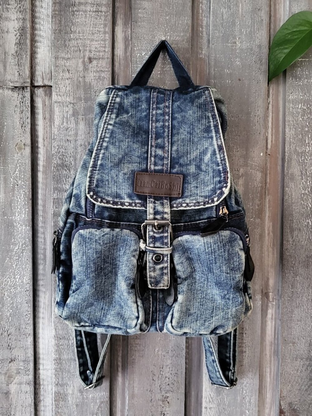 Acid Wash Denim Mini Backpack Rucksack